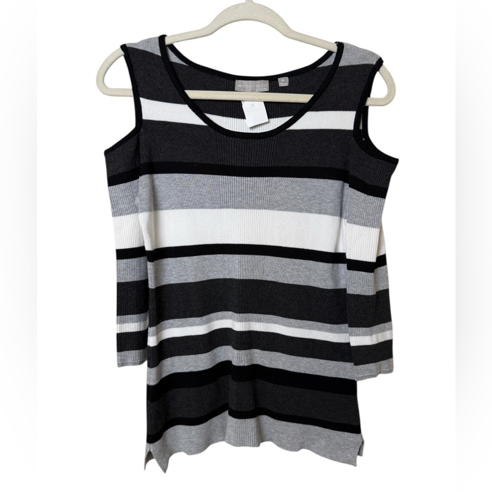 Evolution Chic Striped Cold Shoulder Sweater Knit